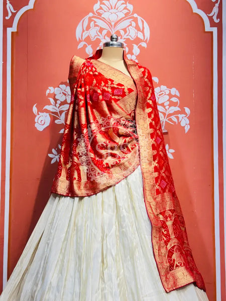 PURE VISCOS KHADDI GEORGETTE DUPATTA WITH TISSUE LEHENGA