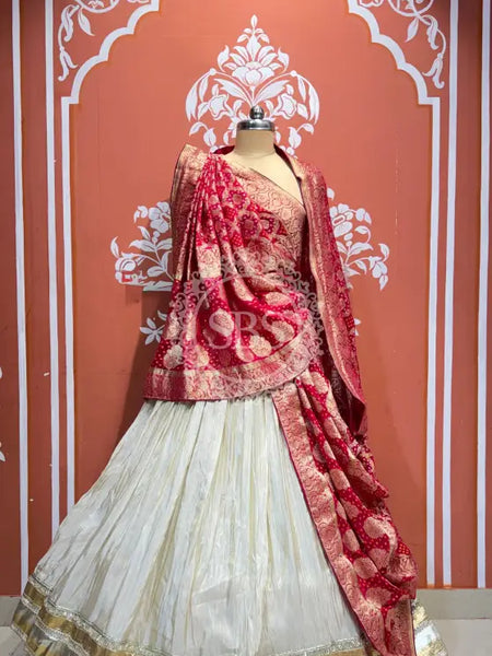 PURE VISCOS KHADDI GEORGETTE DUPATTA WITH TISSUE LEHENGA
