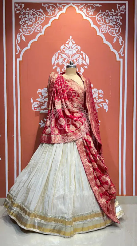 PURE VISCOS KHADDI GEORGETTE DUPATTA WITH TISSUE LEHENGA