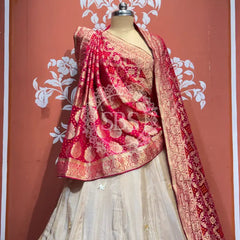 PURE VISCOS KHADDI GEORGETTE DUPATTA WITH TISSUE LEHENGA