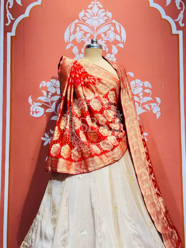 PURE VISCOS KHADDI GEORGETTE DUPATTA WITH TISSUE LEHENGA