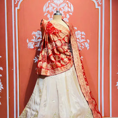 PURE VISCOS KHADDI GEORGETTE DUPATTA WITH TISSUE LEHENGA