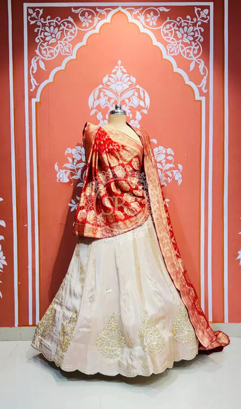 PURE VISCOS KHADDI GEORGETTE DUPATTA WITH TISSUE LEHENGA