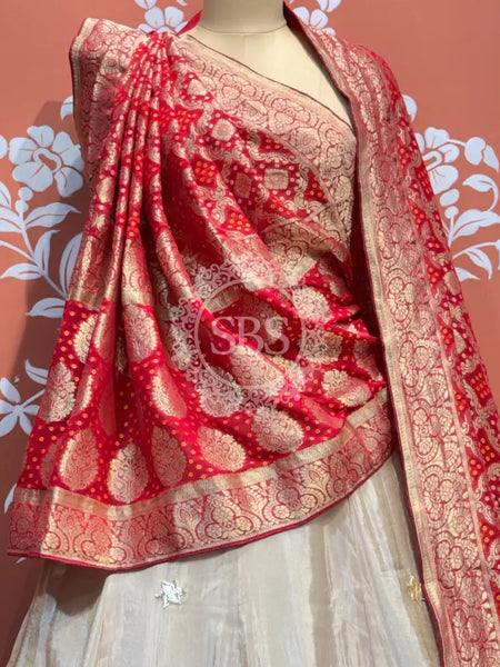 PURE VISCOS KHADDI GEORGETTE DUPATTA WITH TISSUE LEHENGA