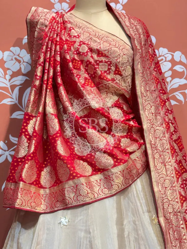 PURE VISCOS KHADDI GEORGETTE DUPATTA WITH TISSUE LEHENGA