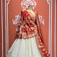 PURE VISCOS KHADDI GEORGETTE DUPATTA WITH TISSUE LEHENGA