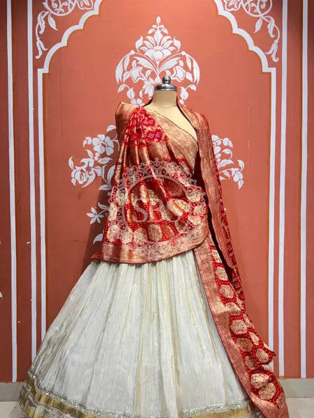PURE VISCOS KHADDI GEORGETTE DUPATTA WITH TISSUE LEHENGA