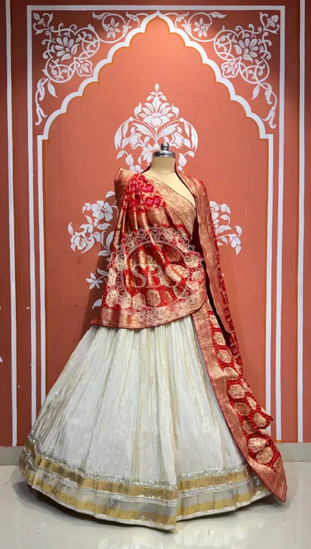 PURE VISCOS KHADDI GEORGETTE DUPATTA WITH TISSUE LEHENGA