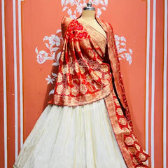 PURE VISCOS KHADDI GEORGETTE DUPATTA WITH TISSUE LEHENGA Red