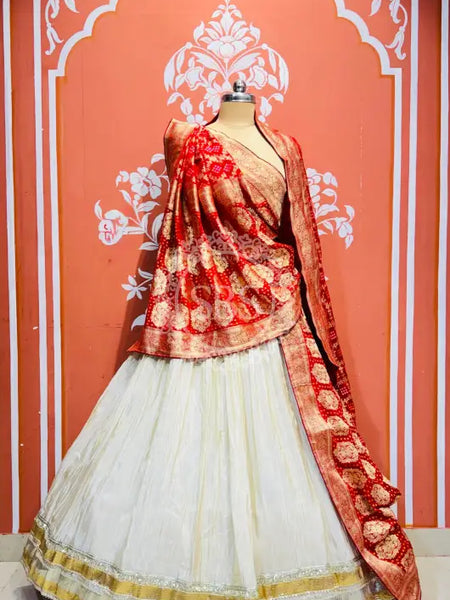 PURE VISCOS KHADDI GEORGETTE DUPATTA WITH TISSUE LEHENGA Red