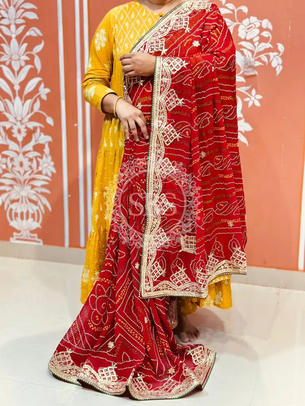 PURE VISCOSE GEORGETTE BHANDEJ SAREE