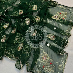 RAJWADI RAJASTHANI SAREE Bottle Green