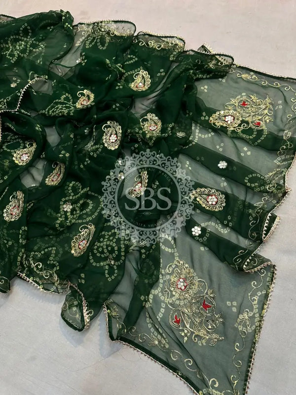 RAJWADI RAJASTHANI SAREE Bottle Green