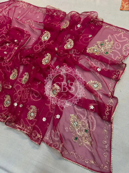 RAJWADI RAJASTHANI SAREE Rani Pink
