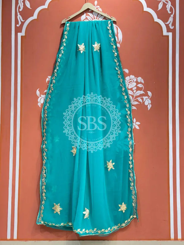 ROYAL GEORGETTE BOOTA SAREE Blue / Free Size