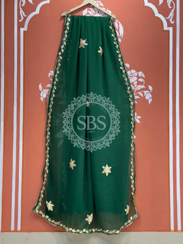 ROYAL GEORGETTE BOOTA SAREE Green / Free Size