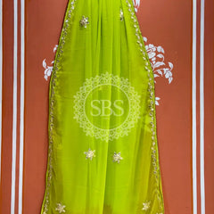 ROYAL GEORGETTE BOOTA SAREE Pista Green / Free Size