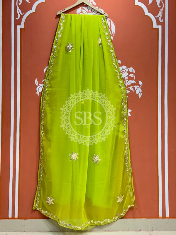 ROYAL GEORGETTE BOOTA SAREE Pista Green / Free Size