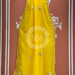 ROYAL GEORGETTE BOOTA SAREE Yellow / Free Size