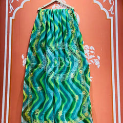 ROYAL GEORGETTE KACHI PATTI SAREE Blue Green / Free Size