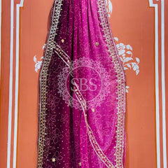 ROYAL GEORGETTE KACHI PATTI SAREE Dark Pink / Free Size