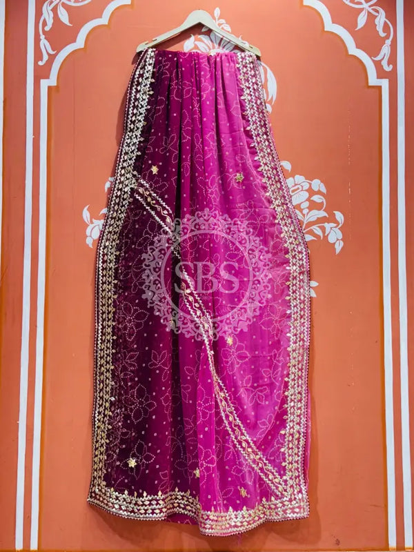 ROYAL GEORGETTE KACHI PATTI SAREE Dark Pink / Free Size