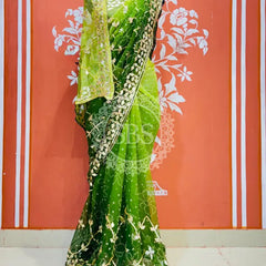 ROYAL GEORGETTE KACHI PATTI SAREE Green / Free Size