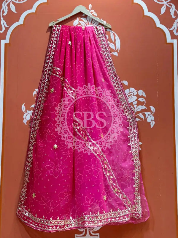 ROYAL GEORGETTE KACHI PATTI SAREE Magenta / Free Size