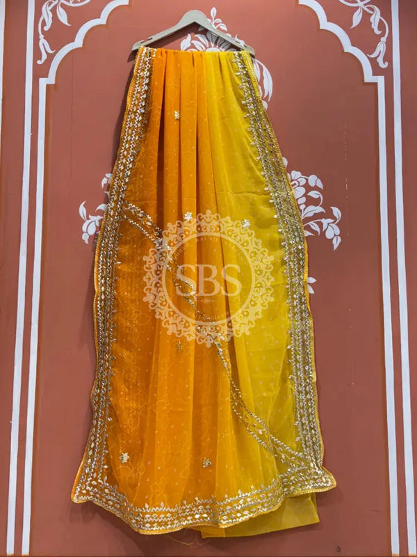 ROYAL GEORGETTE KACHI PATTI SAREE Mustard / Free Size