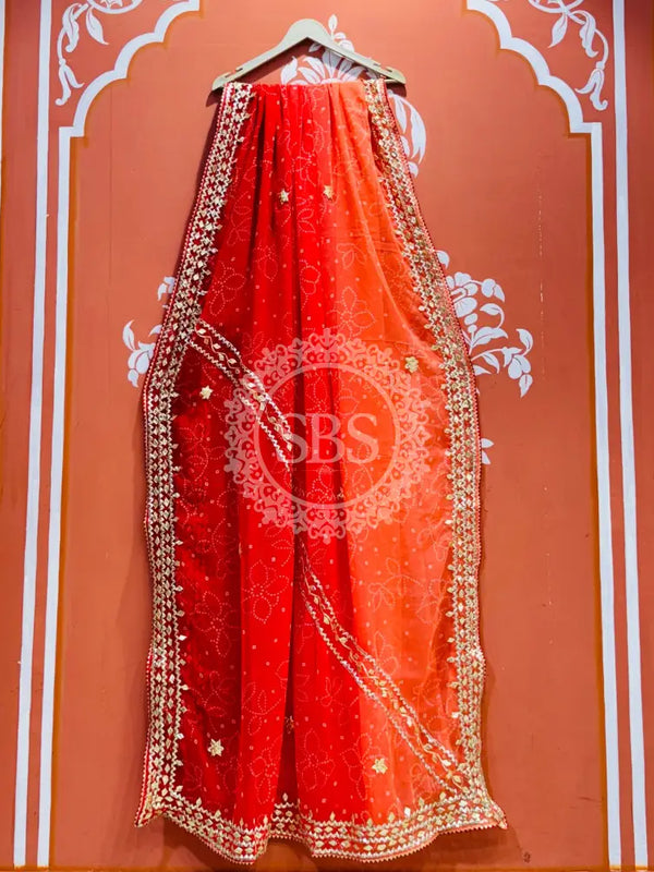 ROYAL GEORGETTE KACHI PATTI SAREE Orange / Free Size