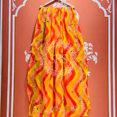 ROYAL GEORGETTE KACHI PATTI SAREE Yellow orange / Free Size