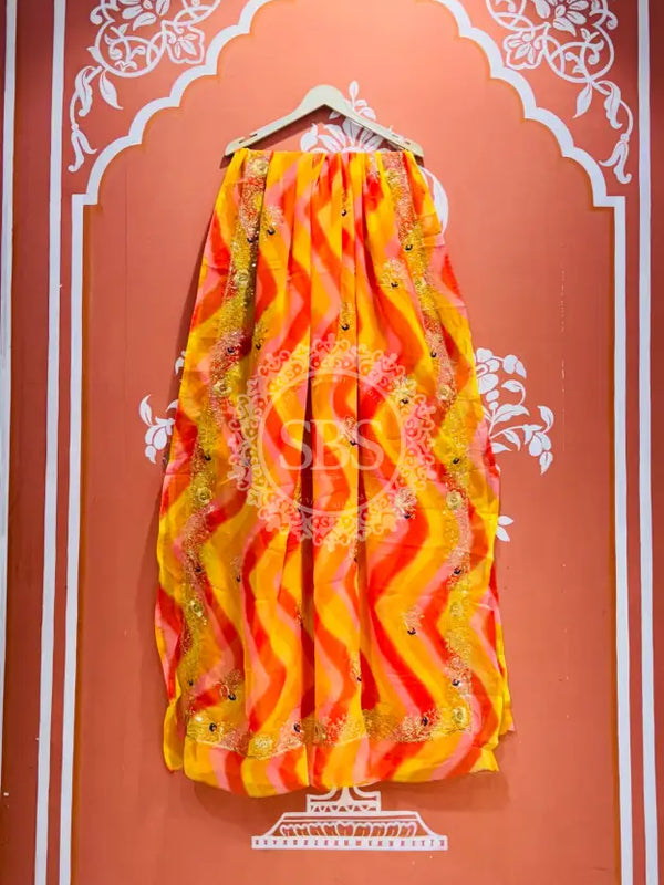 ROYAL GEORGETTE KACHI PATTI SAREE Yellow orange / Free Size