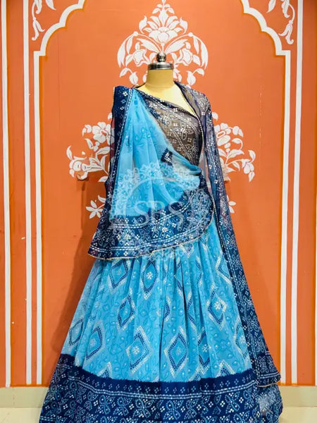 ROYAL GEORGETTE LIGHTWEIGHT FLARED LEHENGA Blue