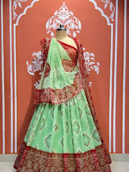 ROYAL GEORGETTE LIGHTWEIGHT FLARED LEHENGA LIGHT GREEN