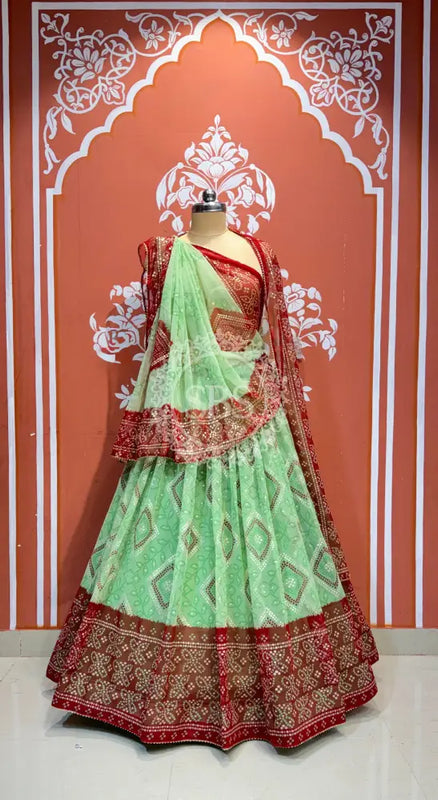 ROYAL GEORGETTE LIGHTWEIGHT FLARED LEHENGA LIGHT GREEN