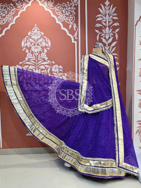 ROYAL PURPLE MOTHRA GOTA BORDER FULL FLARED LEHENGA