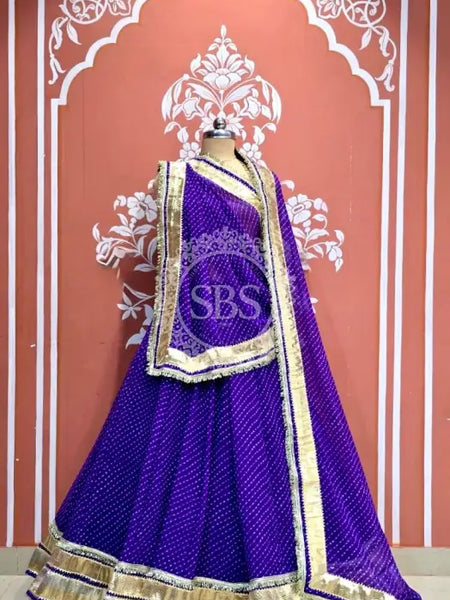 ROYAL PURPLE MOTHRA GOTA BORDER FULL FLARED LEHENGA