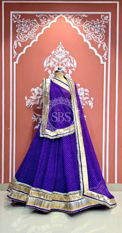 ROYAL PURPLE MOTHRA GOTA BORDER FULL FLARED LEHENGA