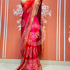 RUSSIAN SILK BOOTA SAREE Red / Free Size