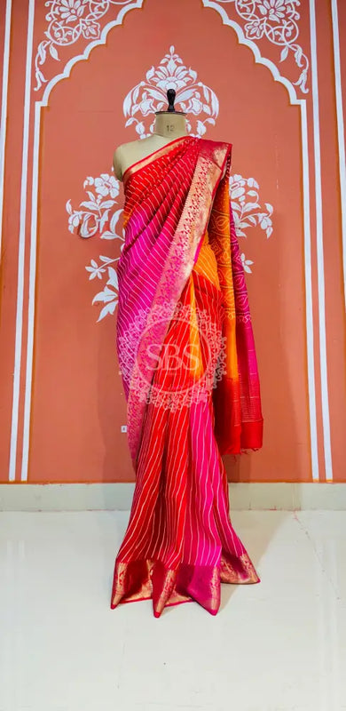 RUSSIAN SILK LEHERIYA SAREE Multi / Free Size
