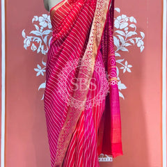 RUSSIAN SILK LEHERIYA SAREE Pink / Free Size