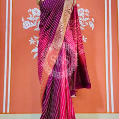 RUSSIAN SILK LEHERIYA SAREE Purple / Free Size