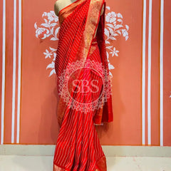 RUSSIAN SILK LEHERIYA SAREE Red / Free Size