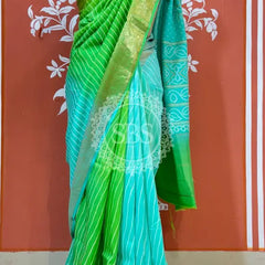 RUSSIAN SILK LEHERIYA SAREE Sky Blue / Free Size
