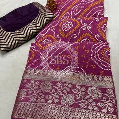 RUSSIAN SILK ZARI LEHERIYA BHANDEJ SAREE