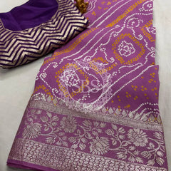RUSSIAN SILK ZARI LEHERIYA BHANDEJ SAREE