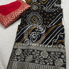 RUSSIAN SILK ZARI LEHERIYA BHANDEJ SAREE