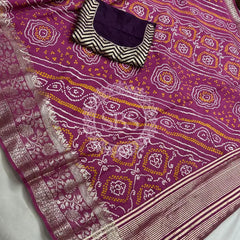 RUSSIAN SILK ZARI LEHERIYA BHANDEJ SAREE