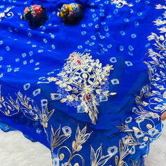 SEMI CHIFFON BANDHANI PITTAN WORK SAREE Blue / Free Size