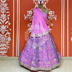 SHIBORI BHANDEJ GOTA PATTI CHINON LEHENGA Purple / Free Size